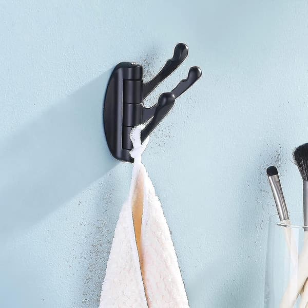 Solid Metal Frakkekrog Foldbar Svingarm Svingbar Krog Med Multi Tre Foldbare Arme Til Badeværelse Køkken Garage Vægmontering Mat Sort