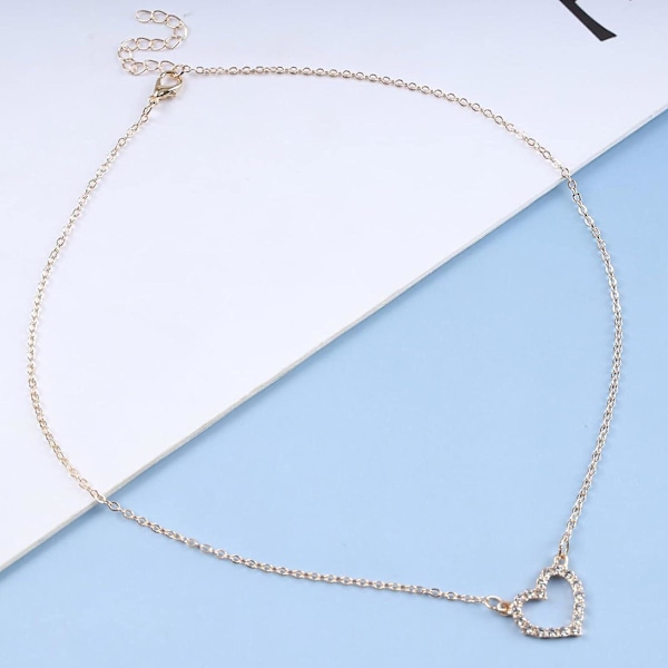 DWW-Kristallhjärt Halsband Guld Cz Hjärte Hänge Halsband Hjärta Halsband