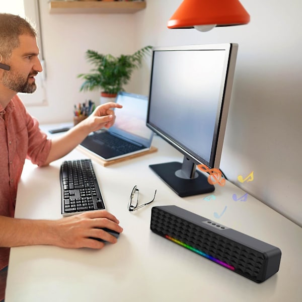 Datorhögtalare Tung bas Lång ljudfält Dator Skrivbordsljud Med Ljus RGB Bluetooth Ljudavstånd（Svart）