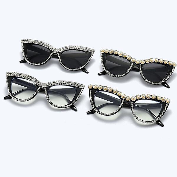 Timantti-insertti muotiaurinkolasit ainutlaatuiset muodikkaat juhlalasit esityksiin（Pearl Blac White）