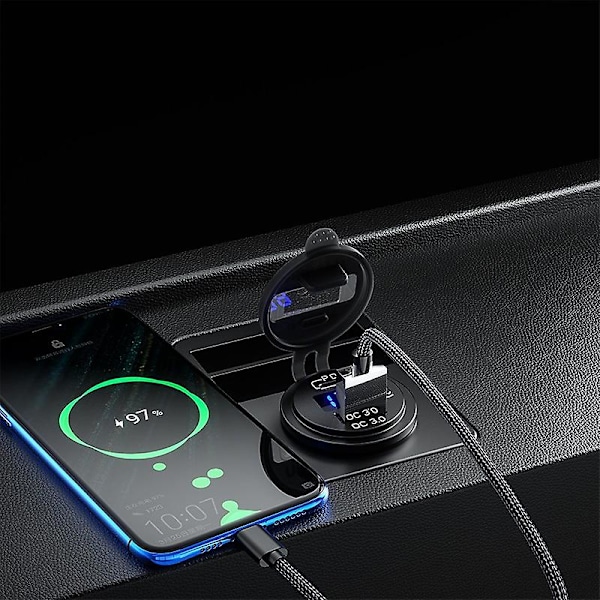 Billader for bil, hurtiglader, USB-lader, motorsykkel-lader, lader Qc.3.0, lader, ny lader, lader for bil, moto, minilader