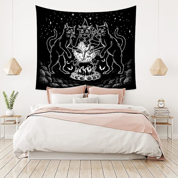 Väggdekor 200x150cm Katt Gobeläng Väggbonad Mystisk Spådom Häxkonst Baphomet Ockult Hem Svart Vägg Gobeläng För Sovrum