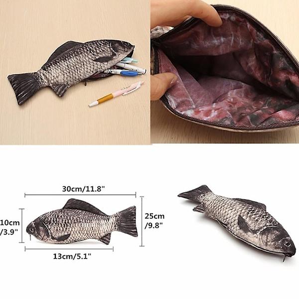 Karpfiskpennväska Realistisk fiskform Sminkväska Pennfodral med dragkedja Sminkväska Casual present Toalettväska Rolig handväska