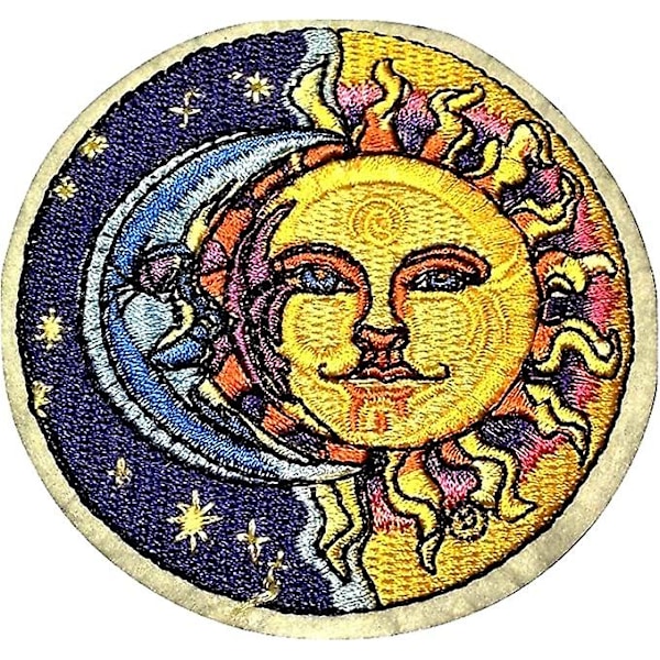 Dww-Patch motiv Sol Måne och stjärnor Broderad applikation - strykmärke 8 cm