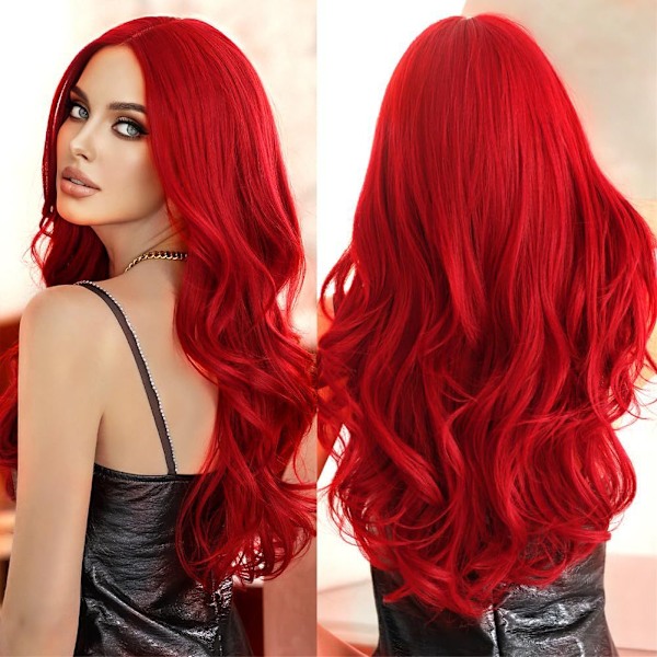 Long Red Hair Wigs For Women Natural Looking Wavy Synthetic Wig Loose Wave Wigs