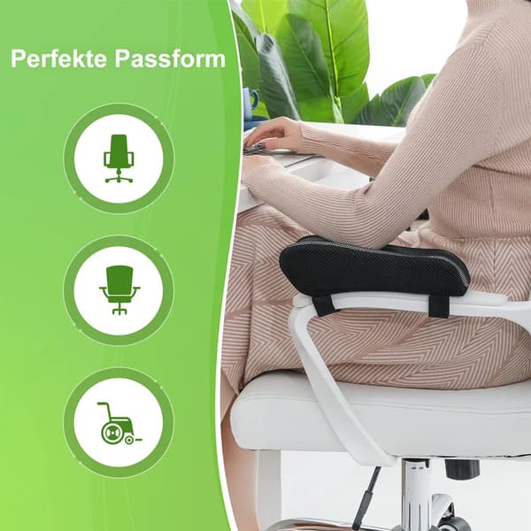 2 stk ergonomiske armlæn, memory foam albuepude, sort/grå