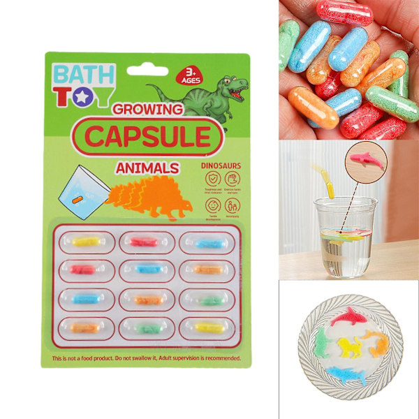 12 st vattenväxande leksaker för barn expanderande skum svamp leksak havsdjur kapslar växande djur kapslar för leksaker barn（Förpackning 15cmx22.5cm）