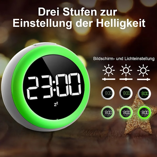 Larmklocka Ljudaktiverad, dimbar Två alarm inställningar Temperaturvisning