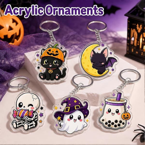 Halloween-nyckelring i akryl, tecknat hänge, väskberlock, lättviktsmetall E