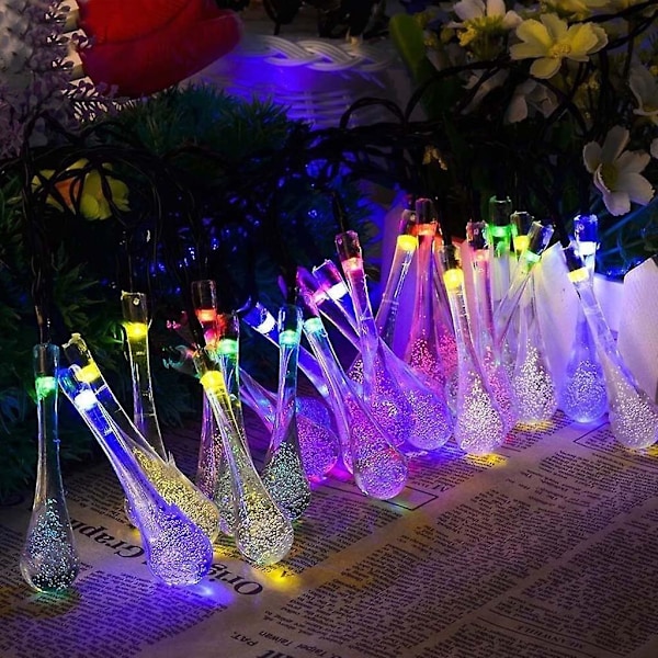 Juldekoration Utomhus Trädgårdsfest 20 LED Droppformad Solcellslykta Trådljus