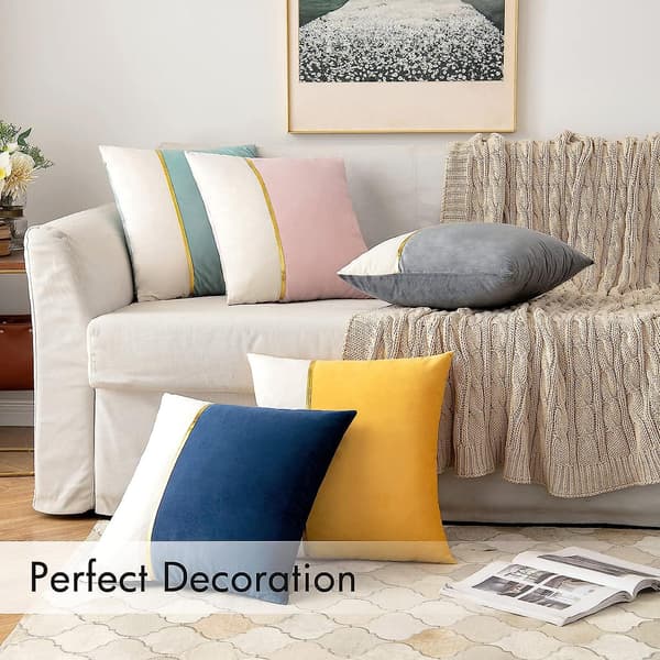 2-pack Dekorativa Sammetskuddfodral Patchwork med Guldläder Kvadrat Mjuk Solid Kuddfodral Soffa Kuddar Kuddfodral för Säng Soffa Li