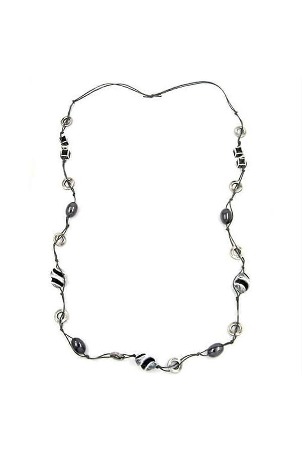Halsband Pärlor Svart-grå-silver 110cm - Gl02026