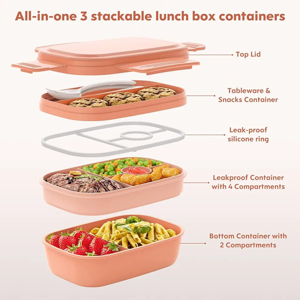 1900 ml matboks for voksne, matboks for barn med rom, lekkasjesikker bentoboks snacksboks for piknik arbeid reise, rosa