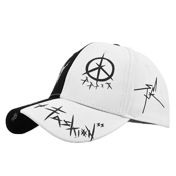 Sort-hvid farveblokering Baseball Cap Femtakket stjerne Graffiti Baseball Cap Student Bredskygget Peaked Cap Dome Solskygge