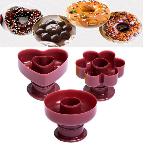 3 stk/sett Donutform Rund/Hjerte/Blomsterformet Matkvalitet DIY PP Dessert Fondant Kake Cutter Maker