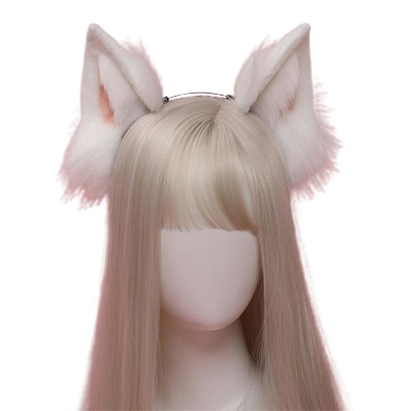 Girls Animal Dog Ears Furry Cosplay Headwear Handmade Halloween Hair Props（White）