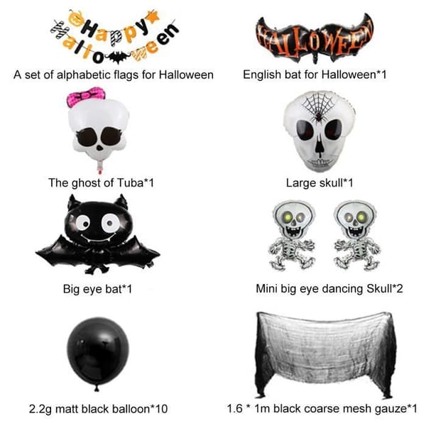 Halloween Dekorationssæt - WINLLINEE - Happy Halloween Banner - Sorte og Orange Balloner