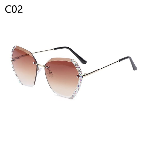 Retro Oversized Diamond Square Solbriller Retro UV400 Rimless Solbriller Sommer Solbriller Briller Tilbehør（Andet，C02）