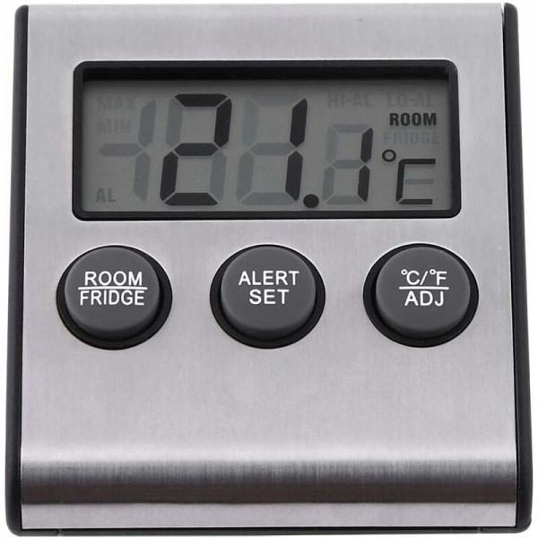 Kjøleskapstermometer, digital LCD-termometermonitor med sonde 50°C til 70°C