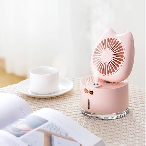 Mini skrivebordsventilator med USB-genopladelig (pink)