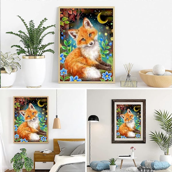 Fox Diamantmålning Kit för Vuxna och Nybörjare 5D Full Rund Djur Diamantkonst Kit Blommor Diamantmålning Kit Fox Pi