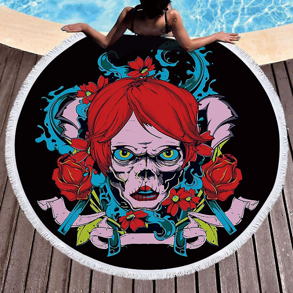 Large Bath Towel Beach Thickened Round Skull Beach Towel Fabric Quick Compression Towel Tapestry Yoga Mat (Size: 60"X60")