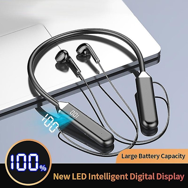 Bluetooth-headset, digitalt display, Bluetooth 5.2, nakkebåndsheadset, nakkebånd, magnetisk absorption, semi-in-ear Bluetooth-headset, headset A