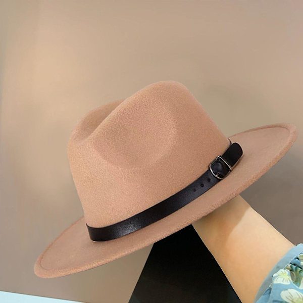 Brittisk stil jazz keps andningsbar slitstark enfärgad fedora hatt för dagligt bruk Qinhai（En storlek, svart）