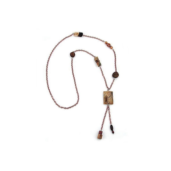 Halsband Rektangel Brun-beige-koppar 95cm - Gl02609