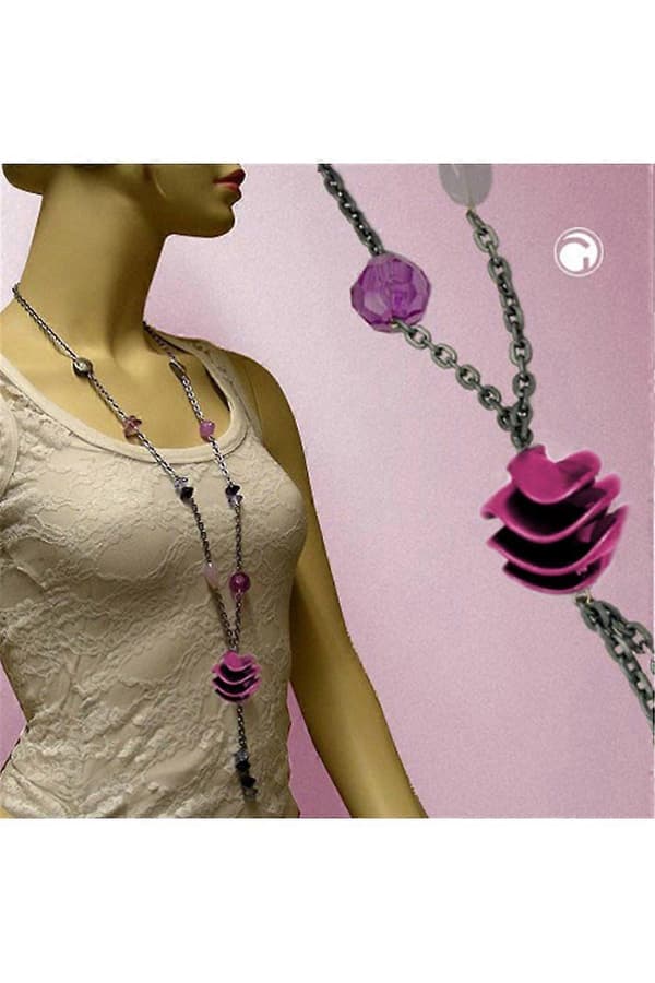 Halsband Spiral Lila Kedja Silver 95cm - Gl02267
