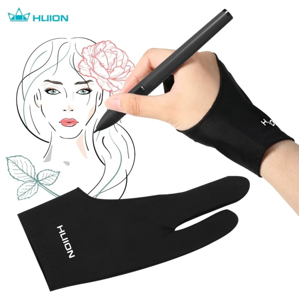 Huion GL200 gratis rithandskar i storlek två fingrar Vänster- och högerhänta rithandske för konstnärssurfplatta Kompatibel med Huion Graphics ritplatta