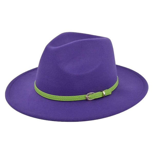 Klassisk retro jazzhatt grön bälte yllehatt cowboyhatt retro svart ylleplatt brättehatt