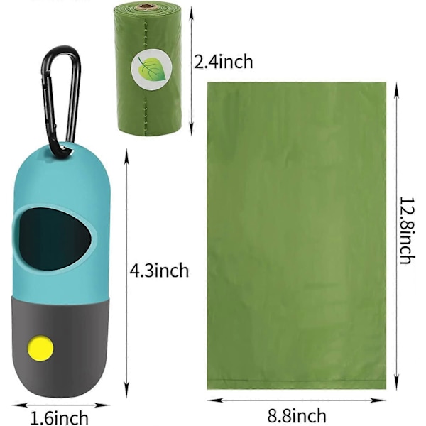2-pack Hundbajspåsehållare med Inbyggd LED-ficklampa, Avfallspåsehållare för Koppel med Karabinkrok för Koppel, 2 Rullar Läcksäkra Hundbajspåsar