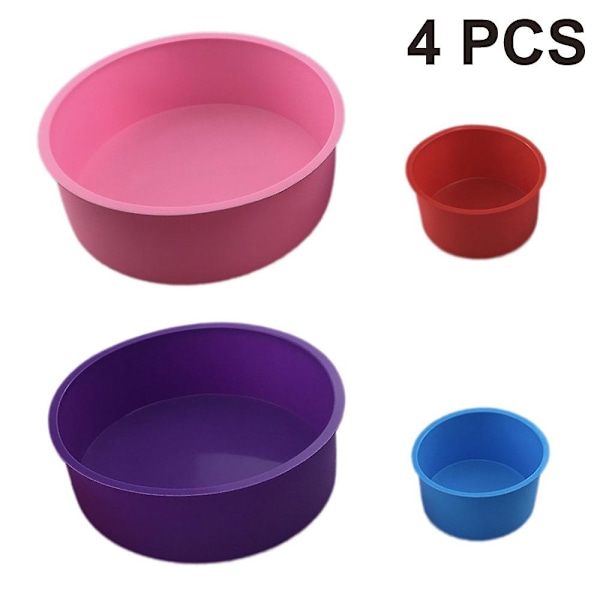10 cm (rød + blå) + 15 cm (rosa + lilla) rund silikonkakeform | Kakeform