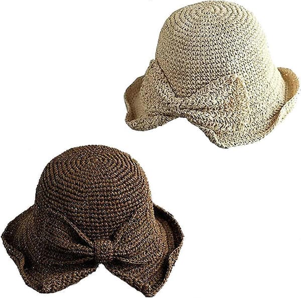 2-pack Vikbar Bredbrättad Floppy Halm Solhatt Sommar Strandhatt för Kvinnor Flickor