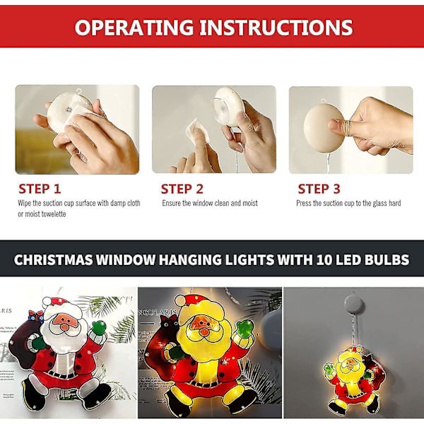 Santa Claus sugekopp LED-lys vindu sugekopp lampe fe lysstreng vindusdekorasjon hengende