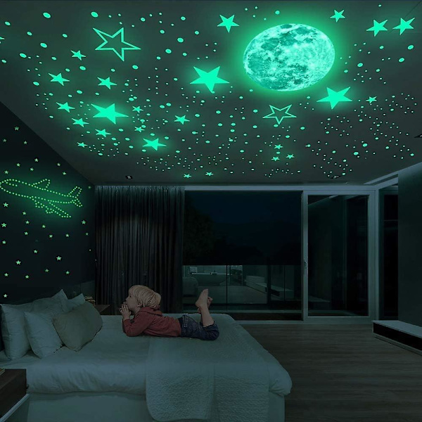 Glow in the Dark Måne og Stjerner Veggklistremerker 437PCS Lim Dekorasjon Tak Kunst Klistremerker Fjerning Veggklistremerker