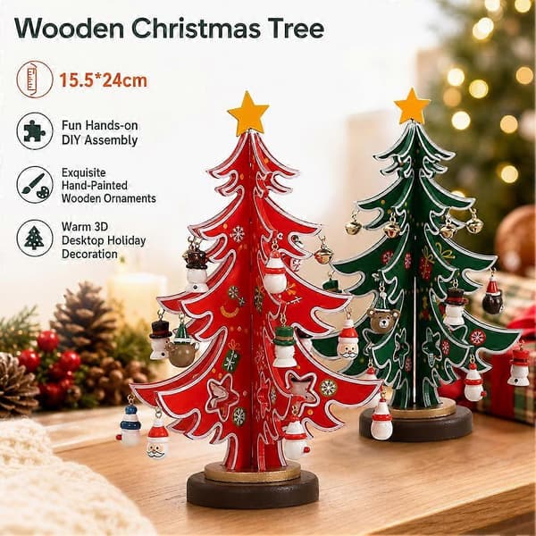 Julgransprydnad - Juldekoration i trä för skrivbordet red small
