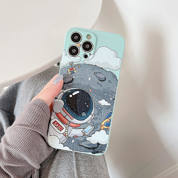 Sött skal till iPhone 13, Cool tecknad astronaut planet måne rymddesign Snygg mjuk TPU stötdämpande halkfri skyddande trendigt skal (iphone 1