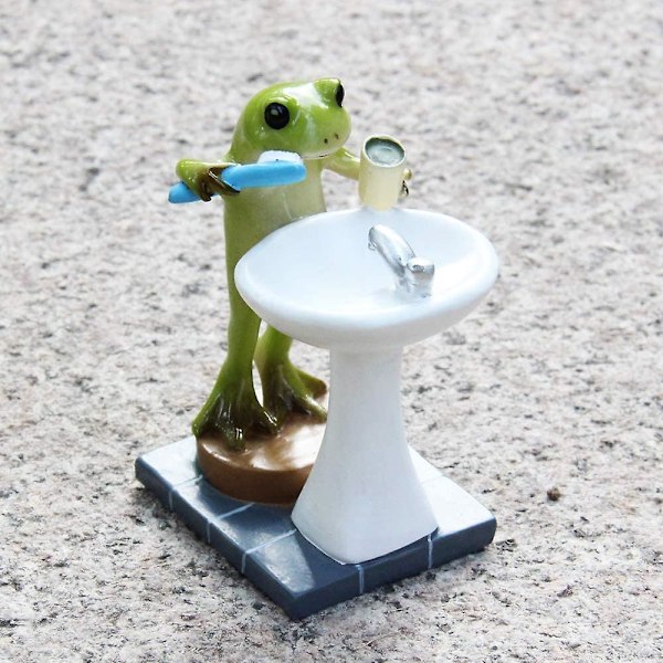 Fairy Garden Djur Staty Utomhus Miniatyr Badrum Groda Figur - Borsta Tänderna