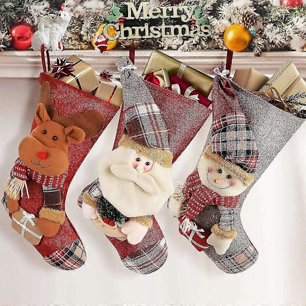 Stor Julstrumpa 18 tum 3D Plysch Tomte Snögubbe Rensa