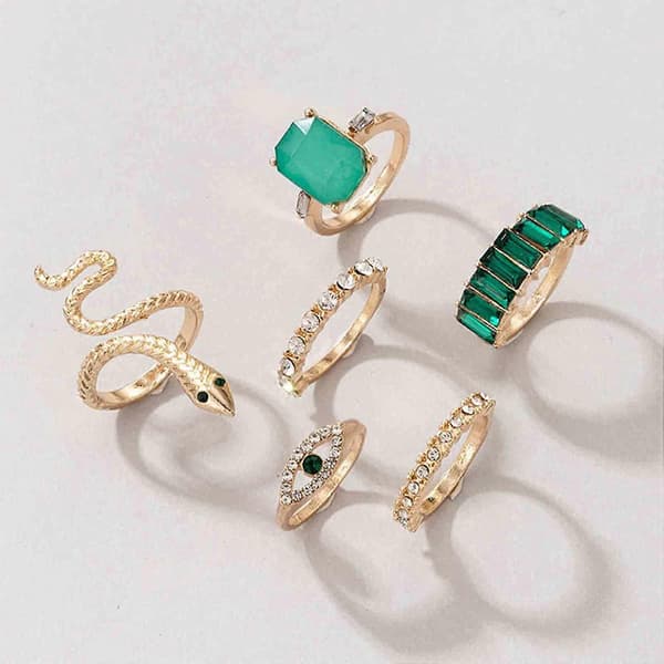 Punk Snake Finger Rings Smaragd Band Ringar Justerbara Guld Knuckle Joint Ringar Stackbara Onda Öga Ringar Set Gothic Statement Ringar för Kvinnor och Flickor