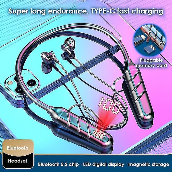 Neck Et Ergonomisk Hifi Ljud Trådlös Ph Halsmonterad Led-display (Rosa)