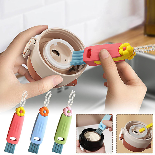 3-in-1 Cup Cover Brush Multifunctional Cleaning Brush Milk Bottle Cup Cup Cup Brush Cup GAO1178（Free Size，A）