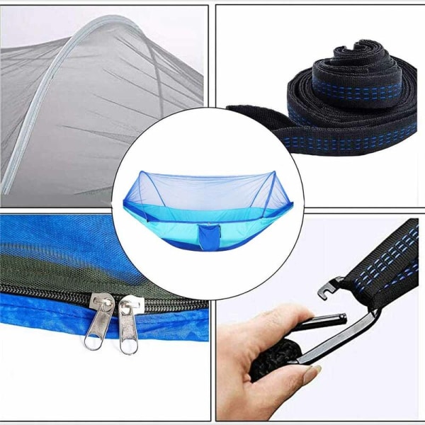 Selvåbnende enkelt og dobbelt camping hængekøje lavet af nylon stof med automatisk hastighed til camping - lyseblå