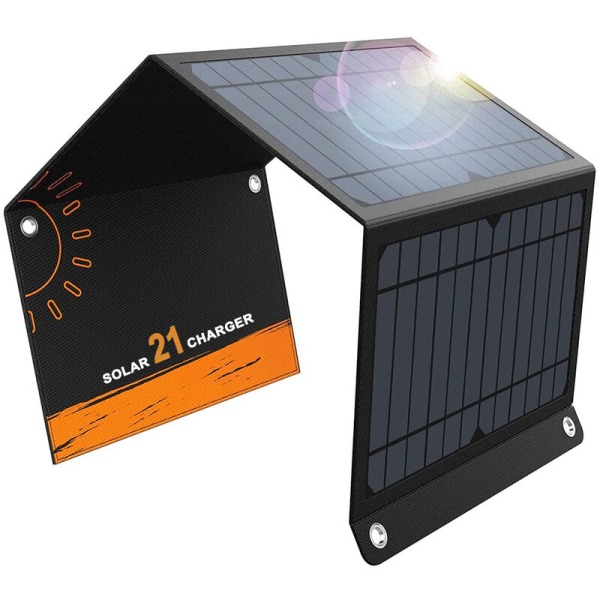 Solladdare Solpaneler med 3 st hopfällbar paneluppgradering har höghastighets bärbar solladdare som är kompatibel med iPhone Samsung och fler enheter