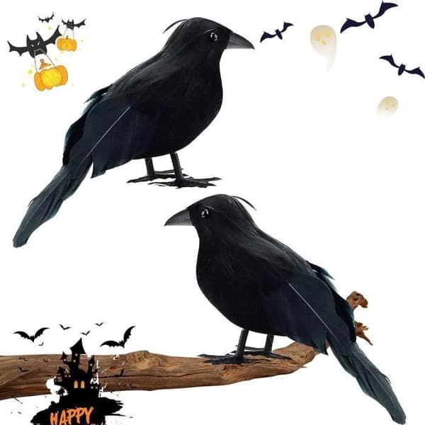 2-pakning svart kråkepynt, Halloween kråkepynt, realistiske kråker til hage, hjem, fest
