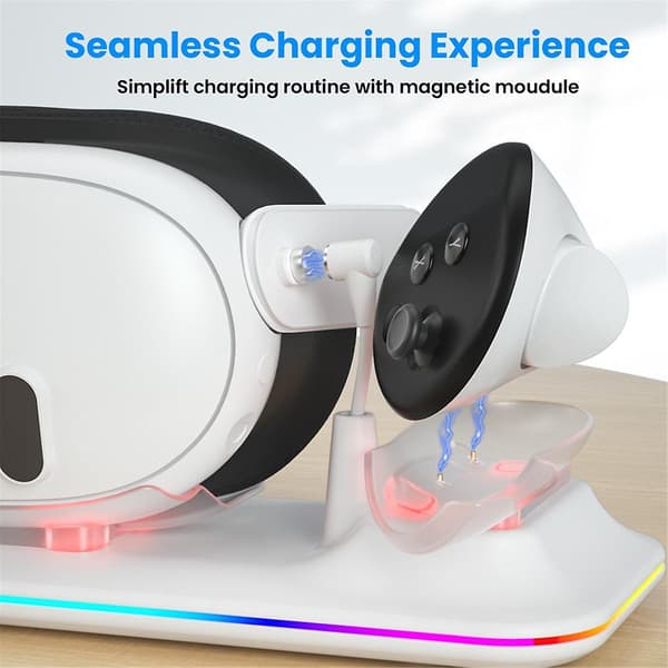 Trådløs ladestasjon for 3/Meta 3 VR Multi-Function Magnetic Suction RGB Light Trådløs ladeadapter B（Hvit）