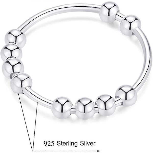 Silver Anti-ångest Ring för Kvinnor Män Fidget Ringar för Ångest Ångest Ring med Pärlor Spinner Ring för Ångest Snurrande Ring8