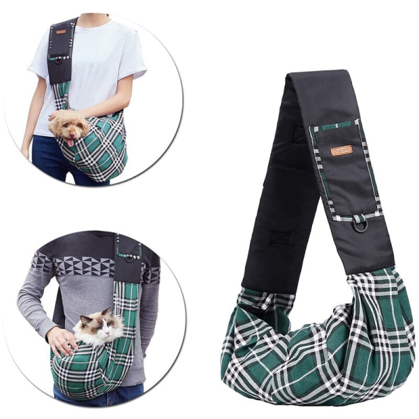 Pet Sling Bag Klassinen ruudullinen design koiran kissan laukku olkapääreppu kissanpennuille, pienille koirille, vihreä